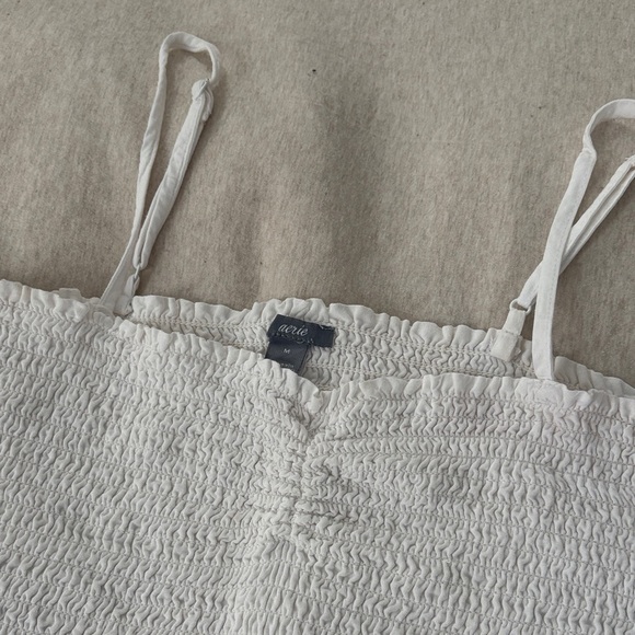 Aerie Smocked Cottagecore Girly Feminine Crop Tank Top White Women’s Medium - Picture 2 of 4